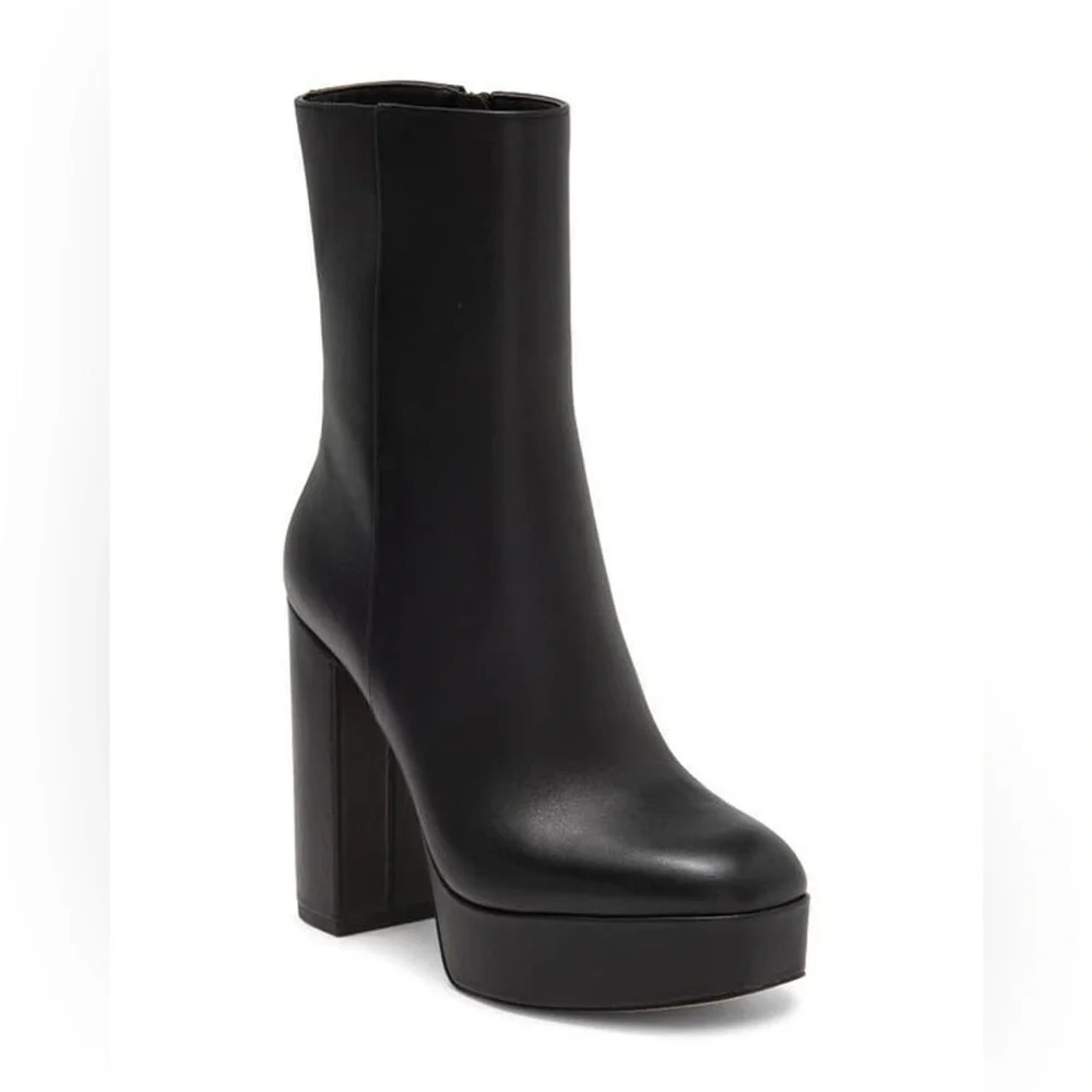 NEW Stuart Weitzman Party Zip Platform Ankle Boots Black Size 10B Block Heel